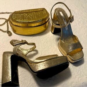 Zara gold platform heels & purse